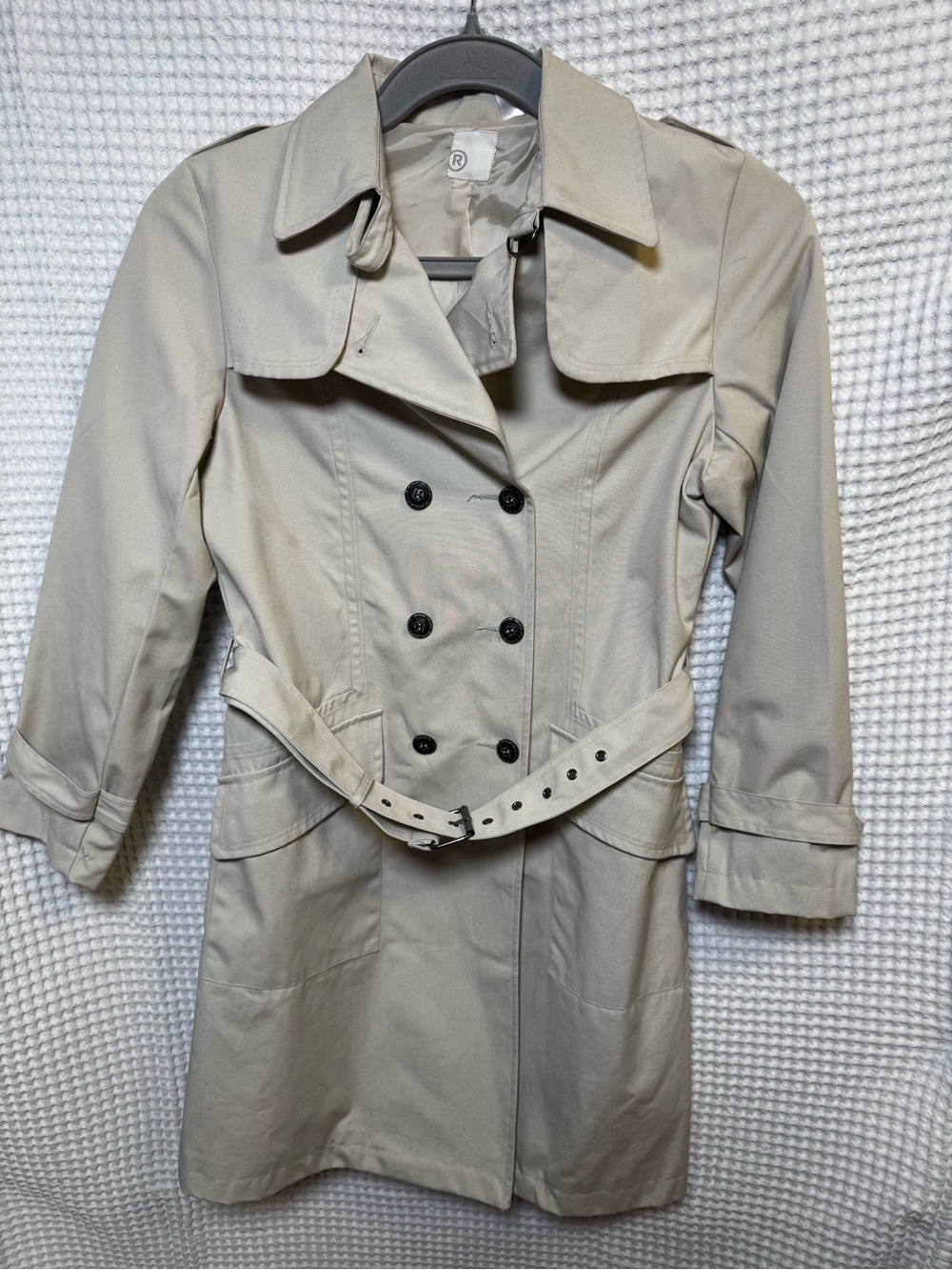 Promed Paris Classic Beige Double Breasted Belted Trench Coat France, Size 10
